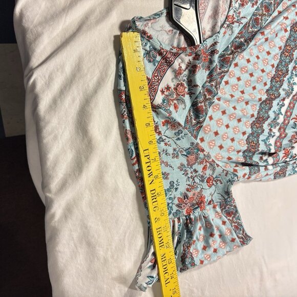 One World Live And Let Live Blouse Tunic Womens Large Flare Short Sleeve - Picture 15 of 16